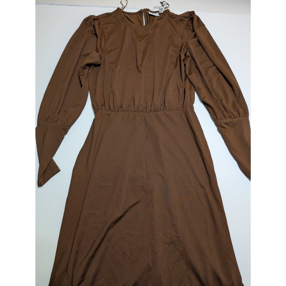 Aware by Vero Moda Brown Long Sleeve Midi‎ Dress Puff Shoulder Small